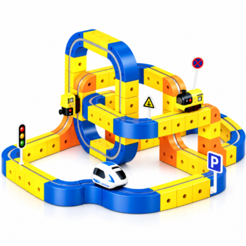 Building Block Track Car Set for Kids, 150 PCS Magnetic DIY Track Building Toy with Cars, Multiple Track Designs, Creative Construction Toy for Boys & Girls, 3+ Years